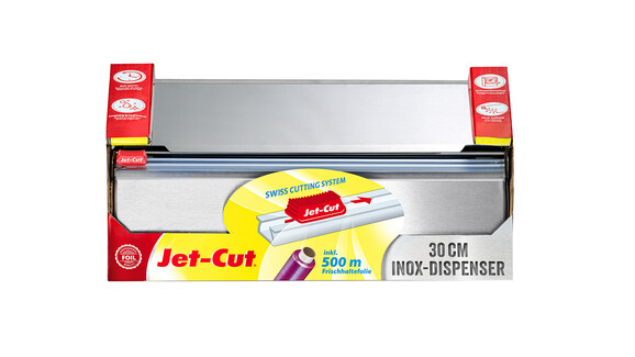 Folienspender Inox Starter-Set für Jet-Cut Refill 300 mm, inkl. 1 Rolle Frischhaltefolie Jet-Cut Refill PVC 300 mm x 500 lfm, A-Nr.: 16714 - 01