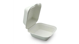 Menübox to go, 550 ml, Bagasse, 152,9 x 147 x 44,2 mm, weiß, ungeteilt, mit anhängendem Deckel, VERIVE, A-Nr.: 16861 - 01