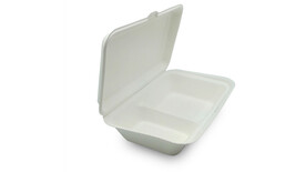 Menübox to go, 850 ml, Bagasse, 249 x 162 x 63 mm, weiß, 2-geteilt, mit anhängendem Deckel, VERIVE, A-Nr.: 16862 - 01