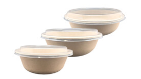 Menüschale to go, Bagasse, rund, mit PET-Deckel (Kombipack), A-Nr.: 12710 - 01