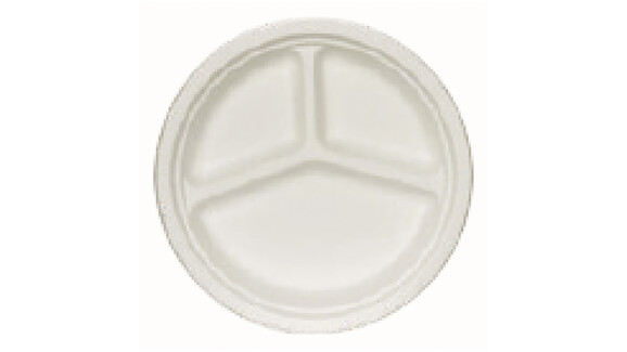 Einwegteller, Bagasse, Ø 260 mm, 25,6 mm, weiß, 3-geteilt, A-Nr.: 95109 - 01