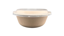 Menüschale to go mit Deckel PET, 500 ml, Bagasse, Ø 150 mm, 60 mm, natur, A-Nr.: 95572 - 01